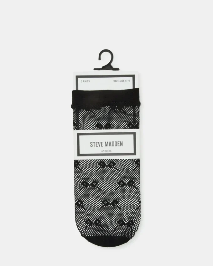 2-pak med sorte ankelstrømper med sløjfe i fiskenet