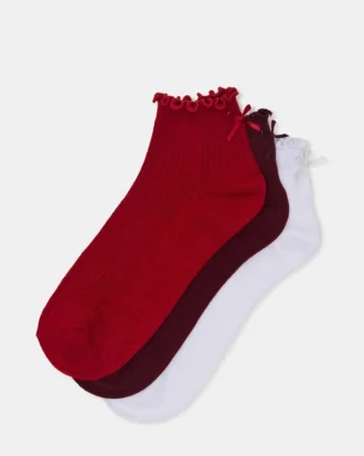 3-pak Melody-strømper med blonderkant og sløjfe, rød, multi