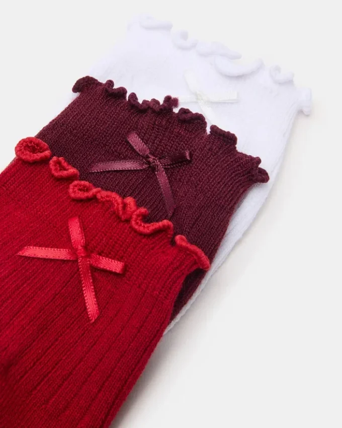 3-pak Melody-strømper med blonderkant og sløjfe, rød, multi 3-pak Melody-strømper med blonderkant og sløjfe, rød, multi