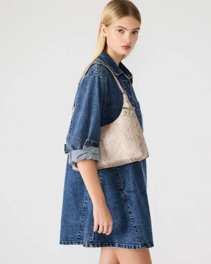 Amari-taske i sandfarvet slangeskind