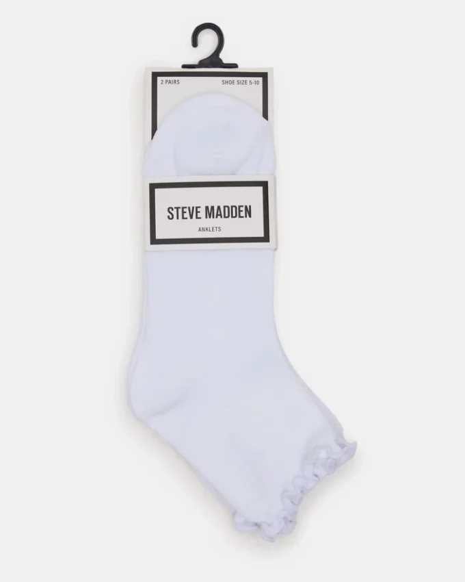 Ankel-strømper med salatkant, hvid Ankel-strømper med salatkant, hvid