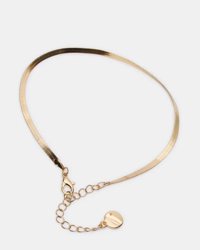 Ankelkædesæt i guld med sildebensmønster Ankelkædesæt i guld med sildebensmønster