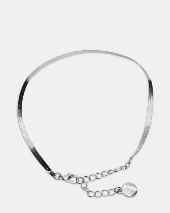 Ankelkædesæt i sølv med fiskebensmønster