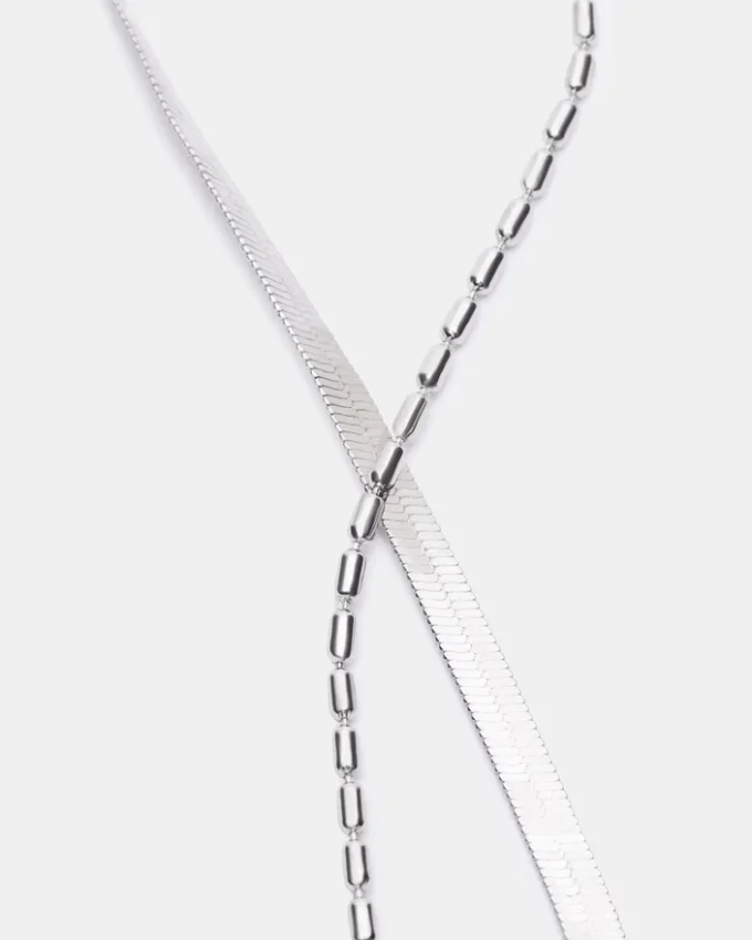 Ankelkædesæt i sølv med fiskebensmønster