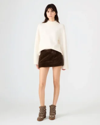 Aviva nederdel i imiteret pels, mørk espresso