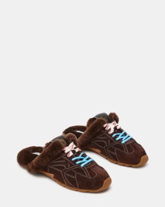 Aziel Mule kunstpels chokoladebrun ruskind