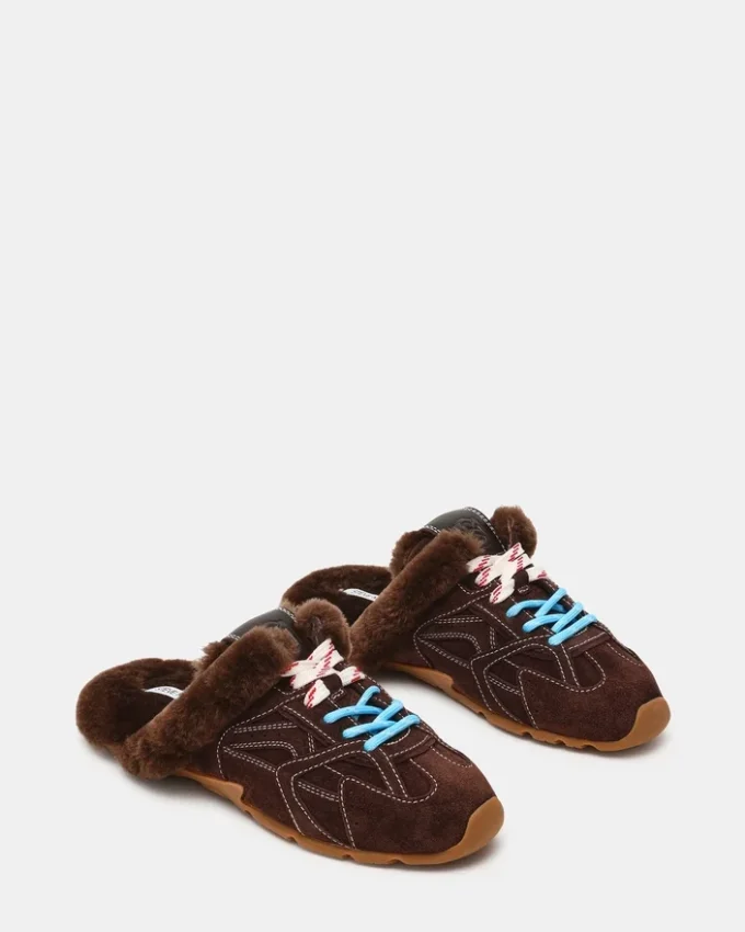 Aziel Mule kunstpels chokoladebrun ruskind