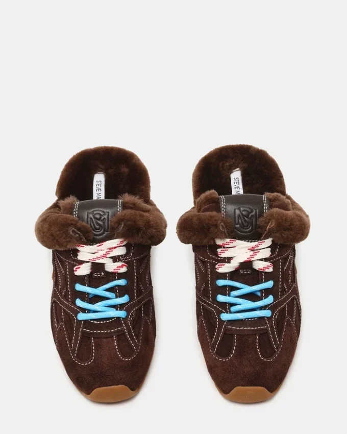 Aziel Mule kunstpels chokoladebrun ruskind