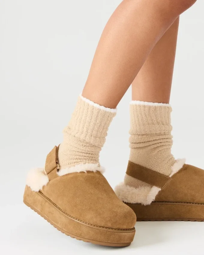 Blødt imiteret pels Cognacfarvet ruskind