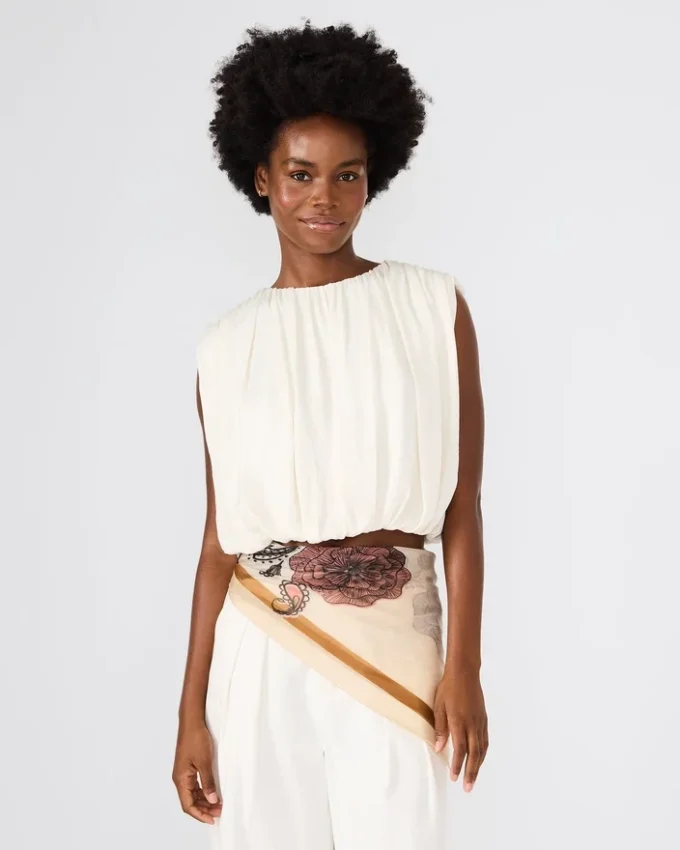 Boho-blomstret firkantet tørklæde i elfenben