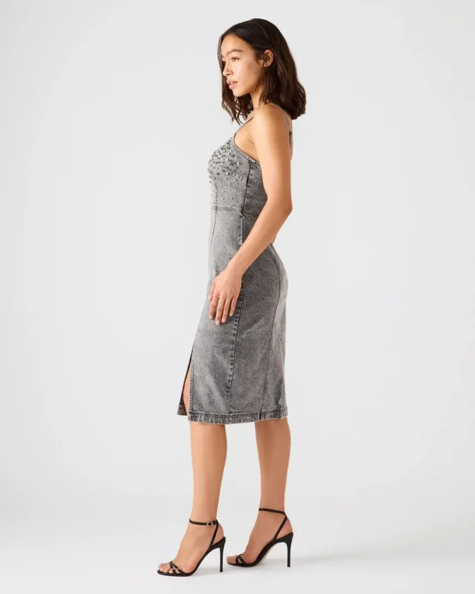 Giselle-denimkjole med pynt i farven Fog Giselle-denimkjole med pynt i farven Fog