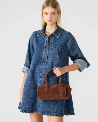 Merit-taske i kastanjerødt ruskind