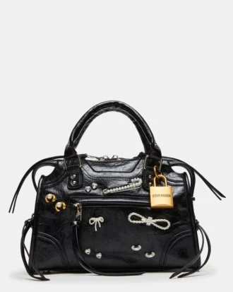 Riggs-taske med pynt, sort, distressed