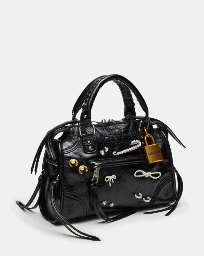 Riggs-taske med pynt, sort, distressed Riggs-taske med pynt, sort, distressed
